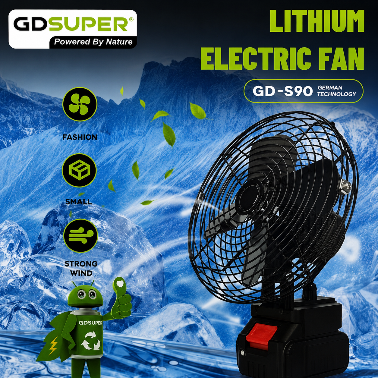 پنکه شارژی لیتیومی GD SUPER مدل GD-S90